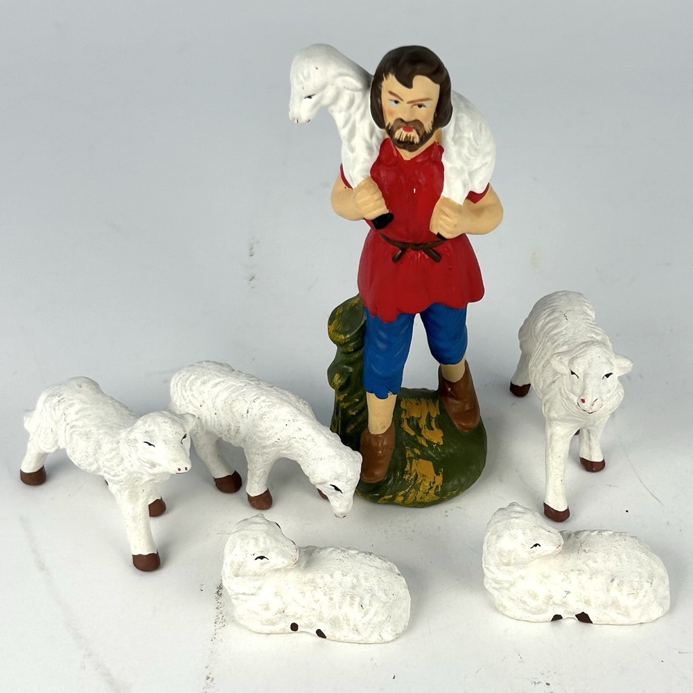 Japan Nativity Shepherd 6 Sheep Vintage Christmas Creche Figures 6 pc Lot